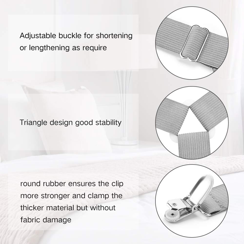 Bed Sheet Fasteners, 4 Pcs Adjustable Triangle Elastic Suspenders Gripper Holder Straps Clip For Bed Sheets,Mattress Covers, Sof